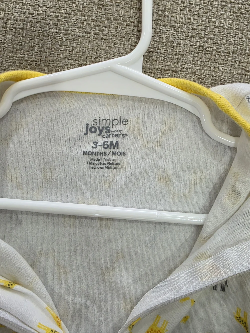 Carter's White Footed One-Piece with Yellow & Gray Giraffe Print